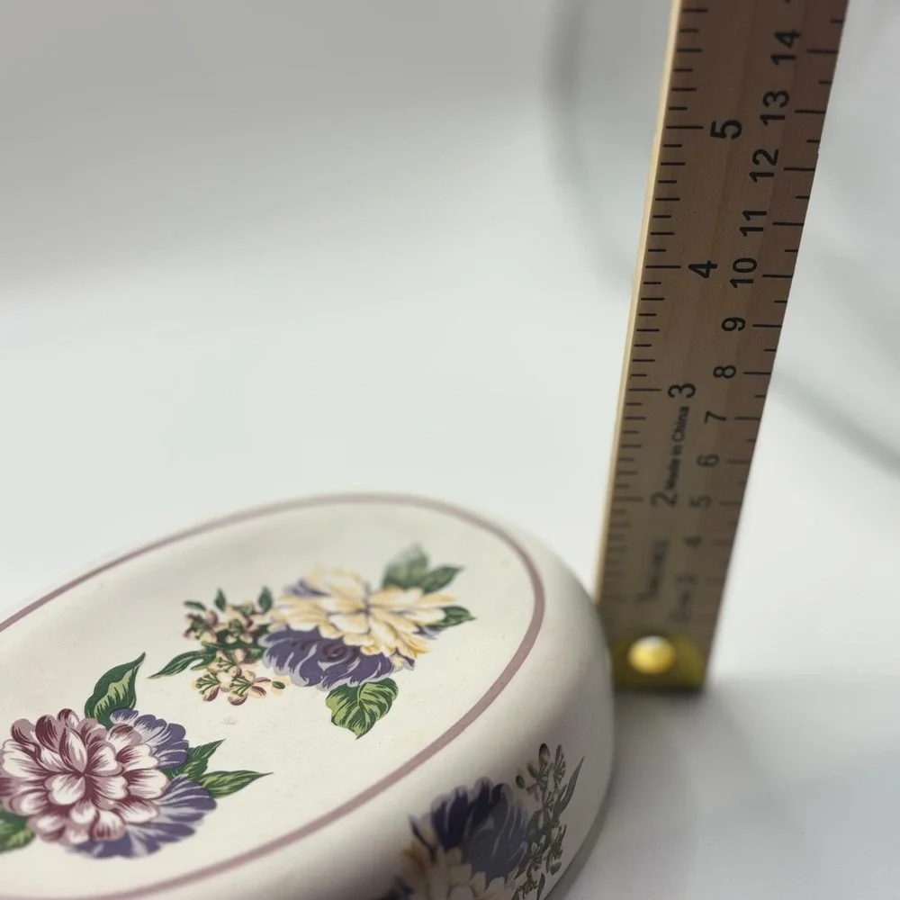 Floral ceramic vanity bathroom set soap dish grandmacore cottagecore 1980s decor